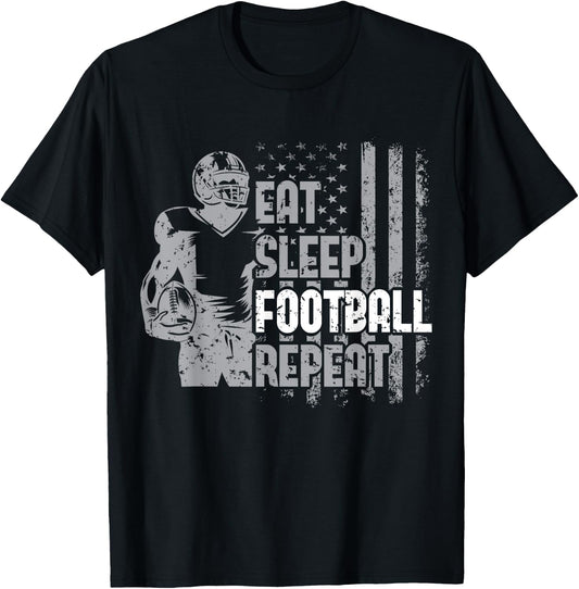 Eat Sleep Football Repeat Youth Shirt Kids Boys Girls Adult T-Shirt - T-Shirt | Black