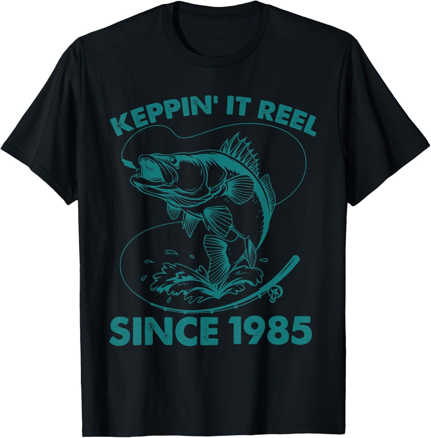 Keepin It Reel Since 1985 Fishing Fisherman 40th Birthday T-Shirt - T-Shirt | Black