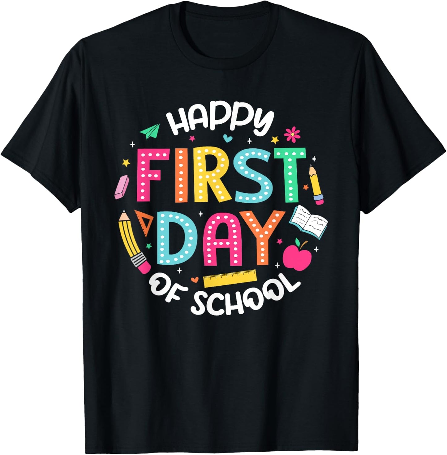 Happy First Day Of School Teacher Student Back To School Women Kids T-Shirt - T-Shirt | Black