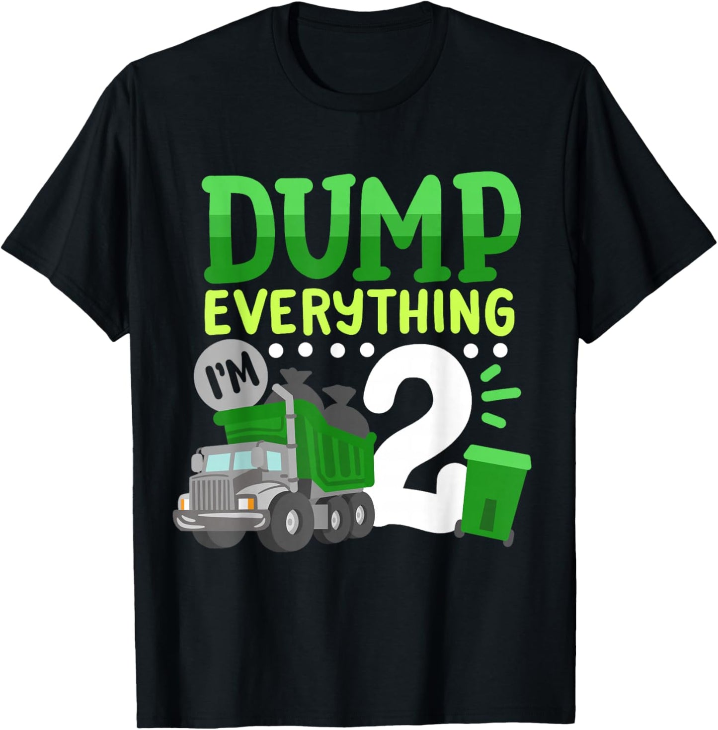 2nd Garbage Truck Birthday Boys Dump Everything 2 Years Old T-Shirt - T-Shirt | Black