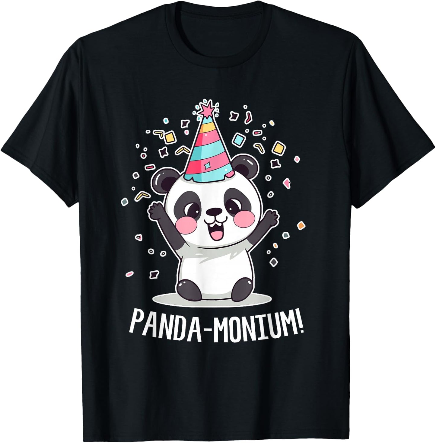 Funny Panda Panda-monium Cute Animal Pun Kawaii Cartoon T-Shirt - T-Shirt | Black