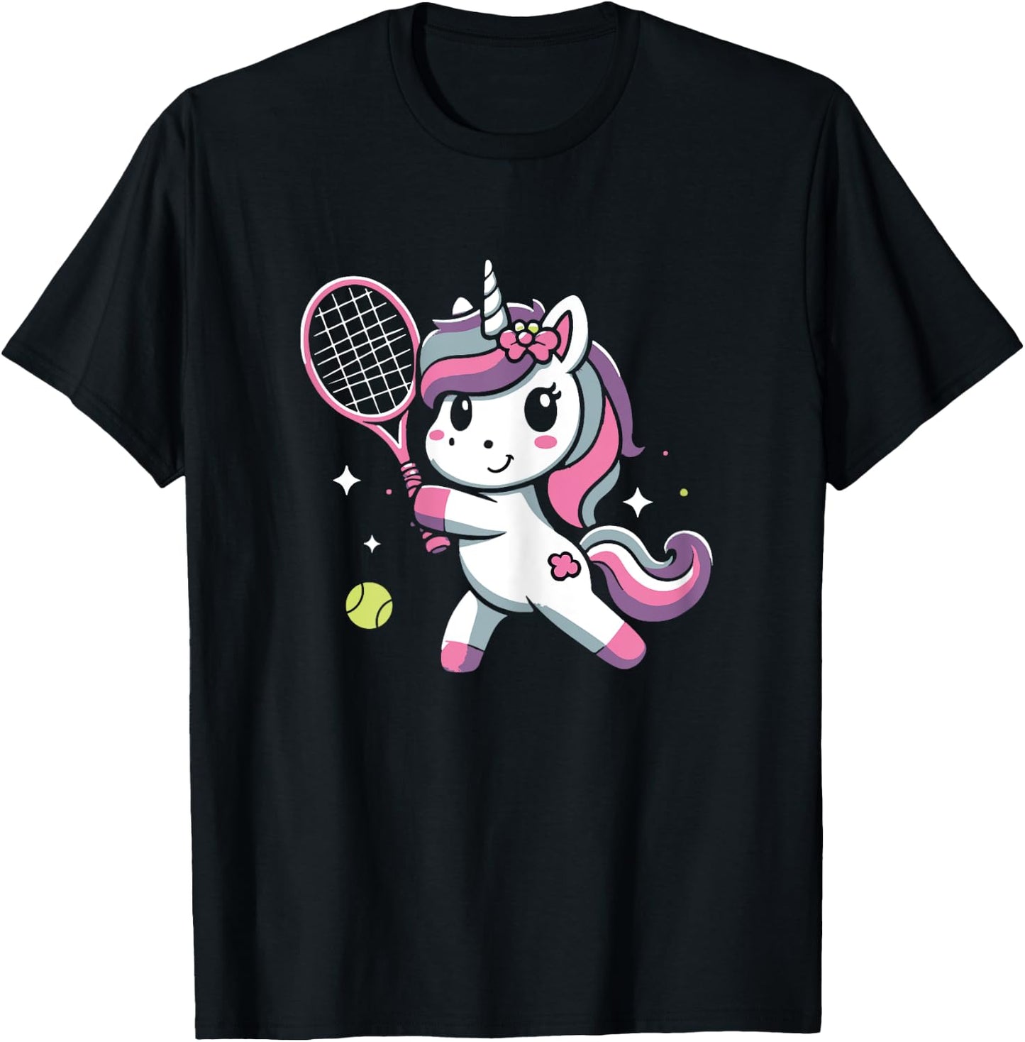 Unicorn Playing Tennis Funny Unicorn Lover T-Shirt - T-Shirt | Black