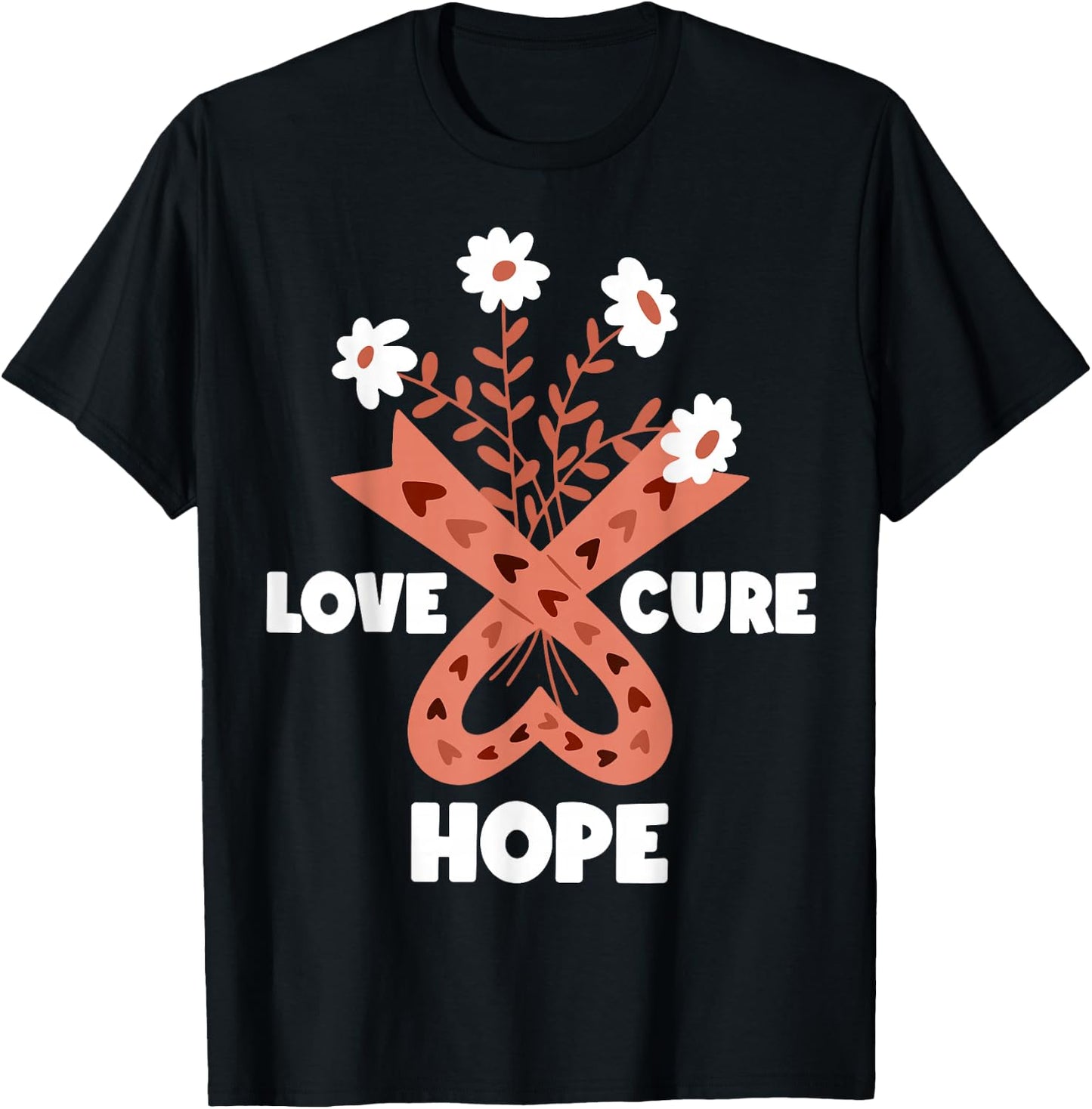 Faith Hope Love Cure Uterine Endometrial Cancer Awareness T-Shirt - T-Shirt | Black