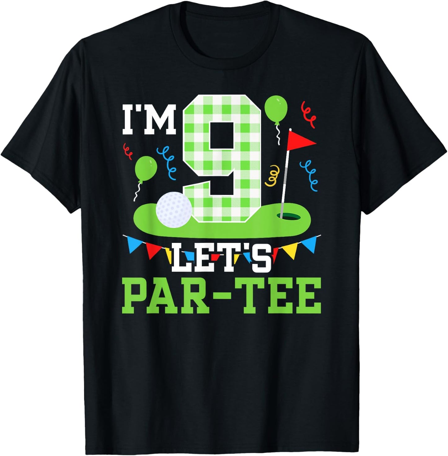 9th Birthday Party Golf Boy Nine Year Old Golfer T-Shirt - T-Shirt | Black