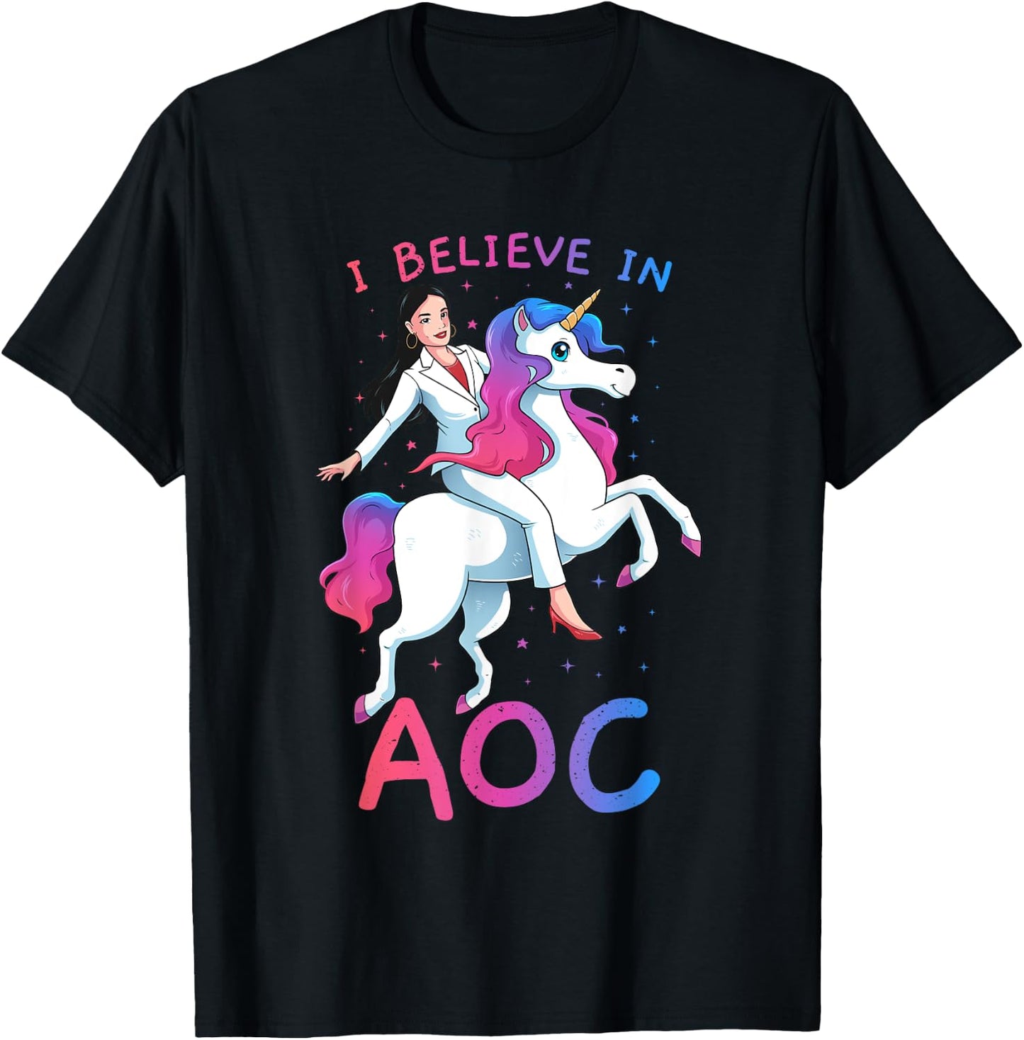 I Believe in AOC Unicorn Alexandria Ocasio-Cortez Gift T-Shirt - T-Shirt | Black