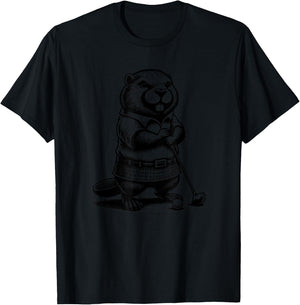 Funny Beaver Golfer Swing Golfing Rodent Sports T-Shirt - T-Shirt | Black