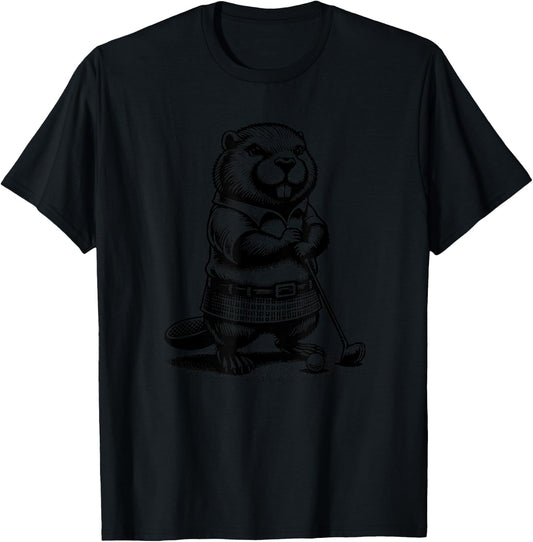 Funny Beaver Golfer Swing Golfing Rodent Sports T-Shirt - T-Shirt | Black