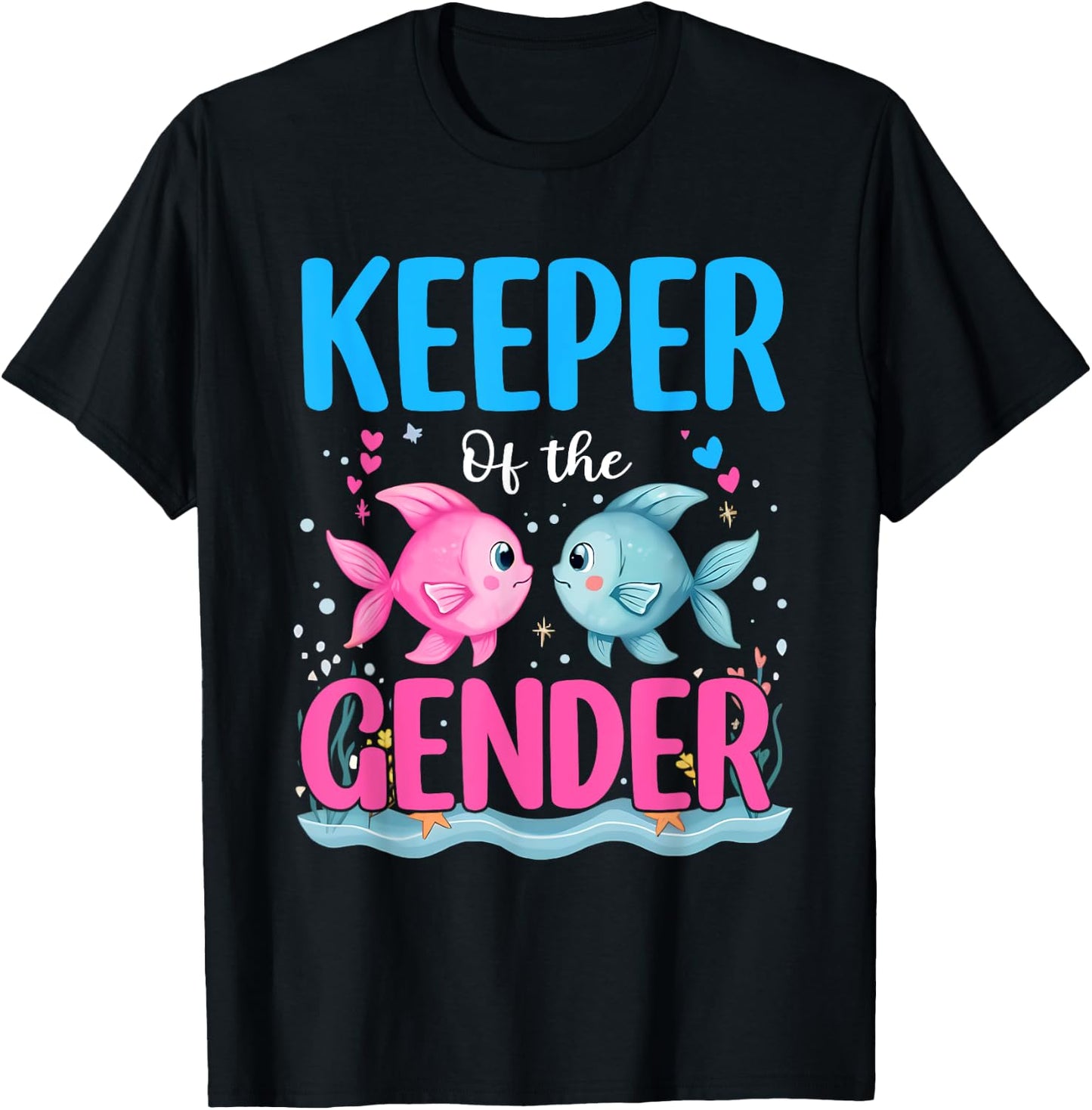 Keeper Of The Gender Fish He Or Fish She Gender Reveal T-Shirt - T-Shirt | Black