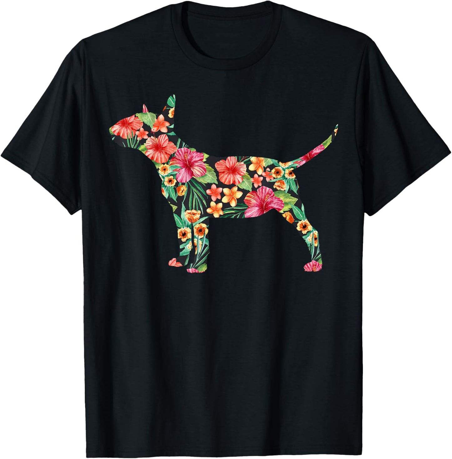 Bull Terrier Flower Funny Dog Silhouette Floral Gifts Women T-Shirt - T-Shirt | Black
