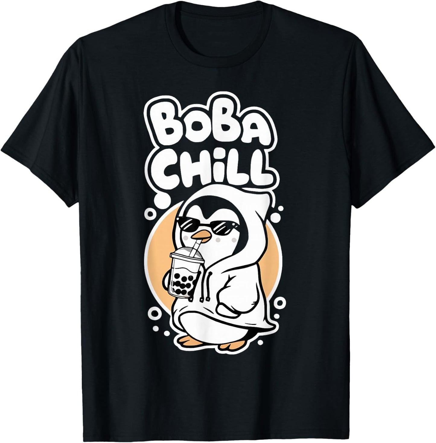 Boba Chill Kawaii Penguin Bubble Mike Tea Drink Cool Penguin T-Shirt - T-Shirt | Black