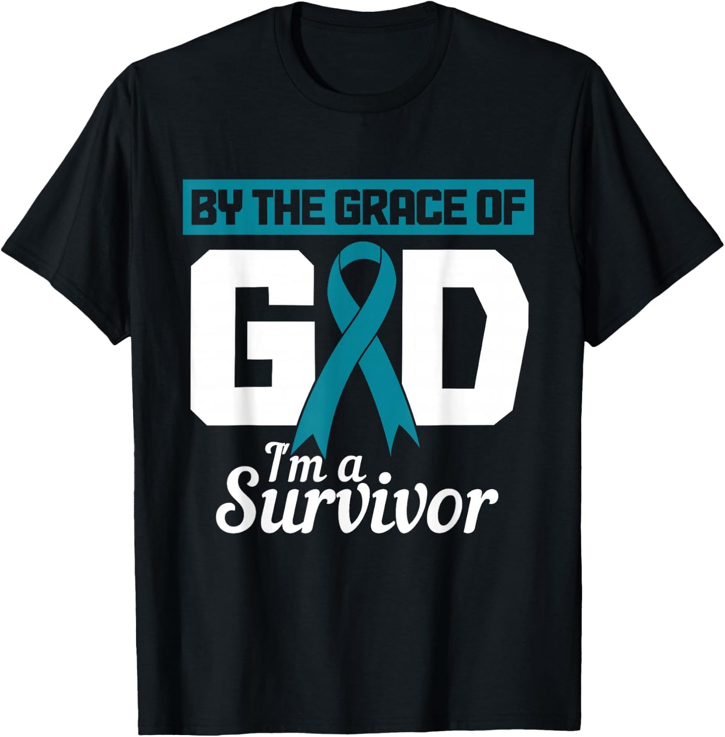 Ovarian Cancer Awareness Month Woman Teal Ribbon Survivor T-Shirt - T-Shirt | Black