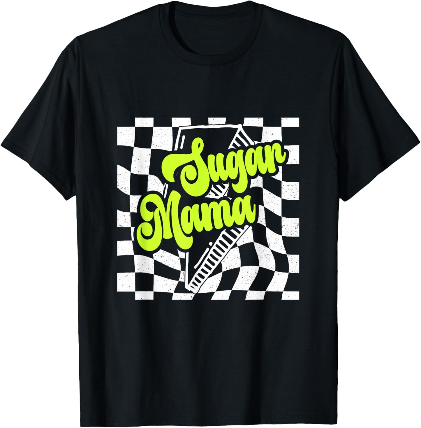 Sugar Mama 90s lighting bolt Checkered Vintage T-Shirt - T-Shirt | Black