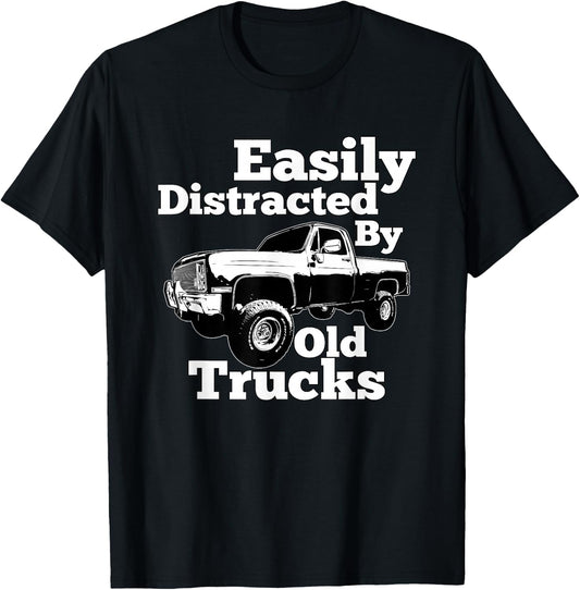 Square Body Easily Distracted By Old Trucks Squarebody T-Shirt - T-Shirt | Black