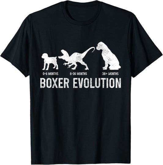 Boxer Dog Evolution Funny Dog Lover Puppy Boxer Mom Dad T-Shirt - T-Shirt | Black