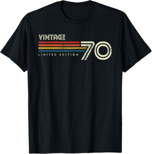 Vintage 1970 Chest Stripe Birthday T-Shirt - T-Shirt | Black