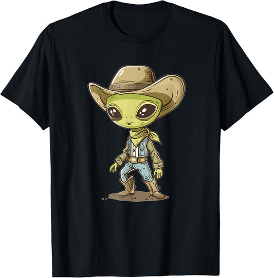 Cute Alien Cowboy T-Shirt - T-Shirt | Black