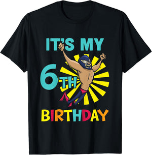 Kids Kids It's My 6th Birthday Wrestling Theme for 6-Year-Old Boy T-Shirt - T-Shirt | Black