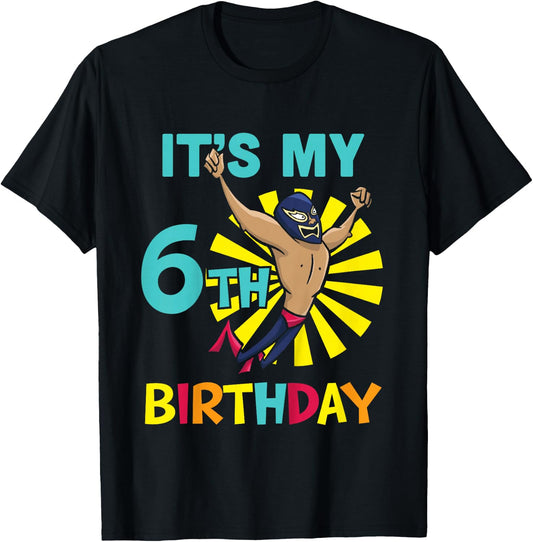 Kids Kids It's My 6th Birthday Wrestling Theme for 6-Year-Old Boy T-Shirt - T-Shirt | Black