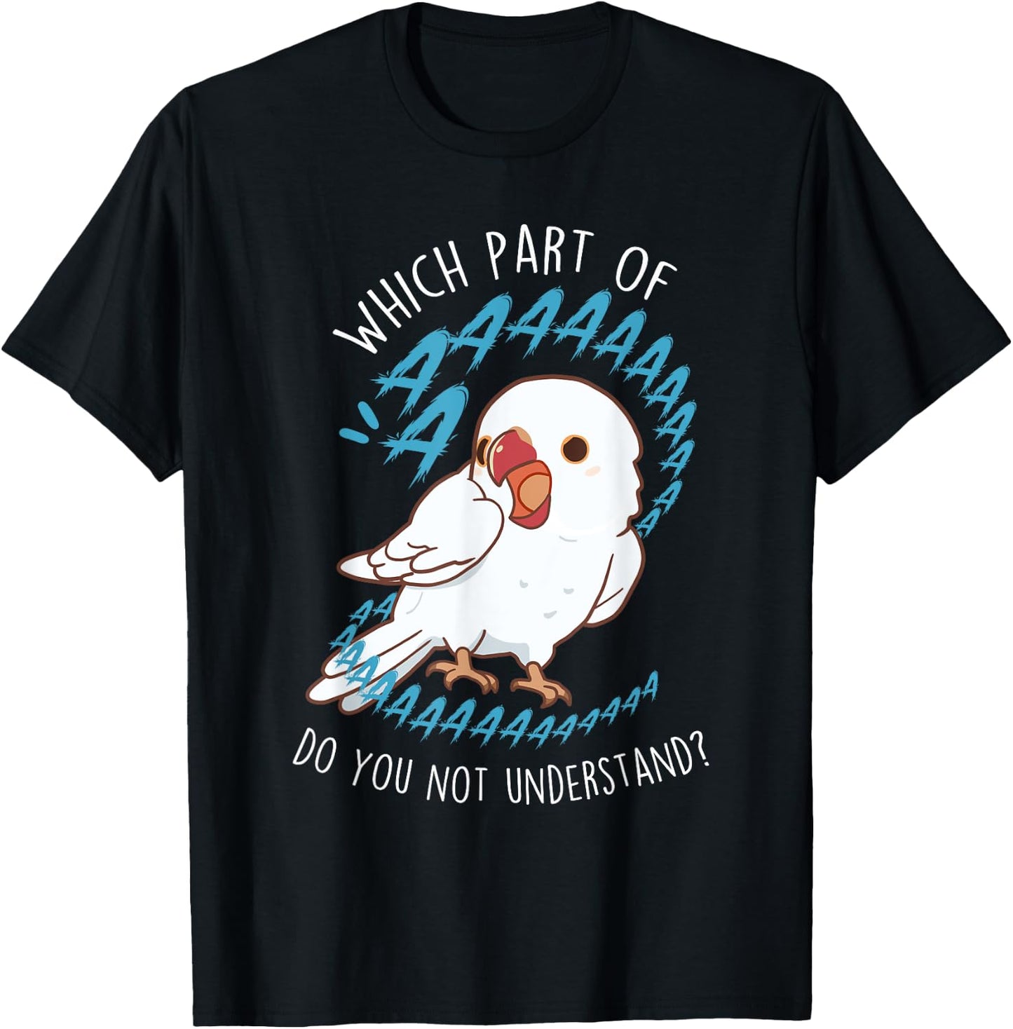 White Indian Ringneck Parrot Aaa Funny Cute Pet Albino Bird T-Shirt - T-Shirt | Black