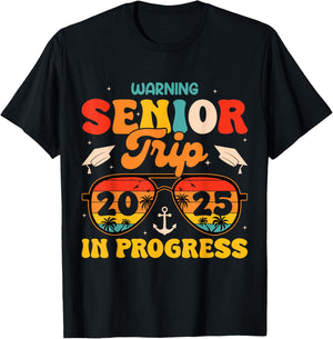 Warning Senior Trip 2025 Graduation Summer Vacation Sunset T-Shirt - T-Shirt | Black