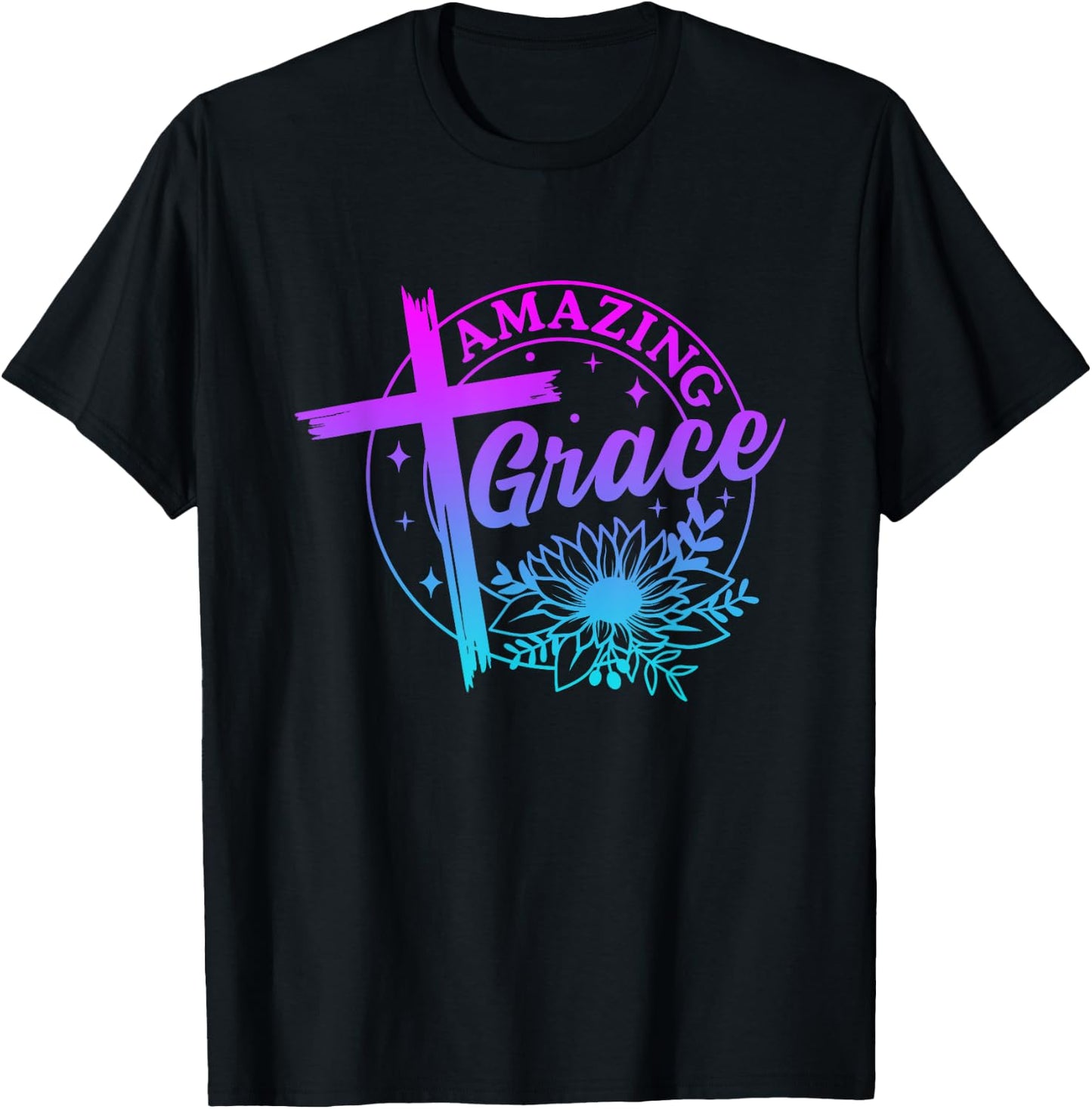 Amazing Grace Christian Cross Sunflower Funny Chrisitan pray T-Shirt - T-Shirt | Black