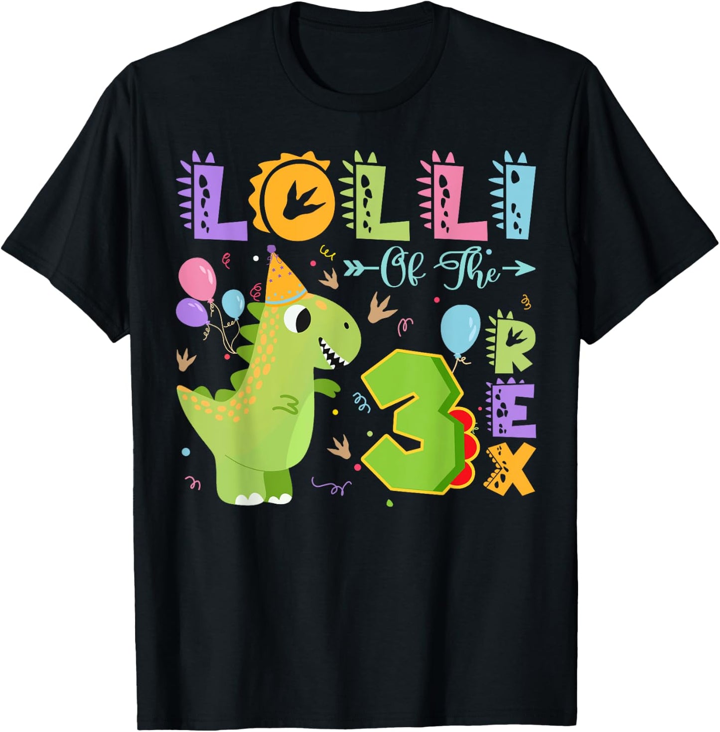 Lolli Of The Three Rex 3Rd Birthday Dinosaur Party T-Shirt - T-Shirt | Black
