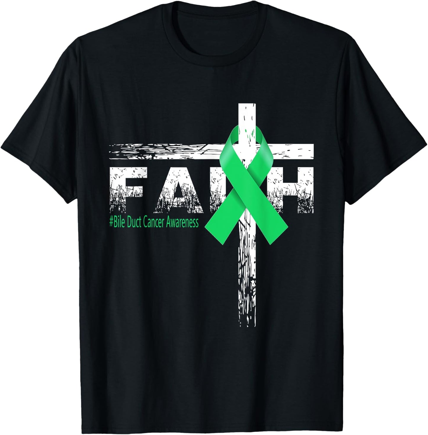 Bile Duct Cancer Awareness Christian Faith & Cross T-Shirt - T-Shirt | Black