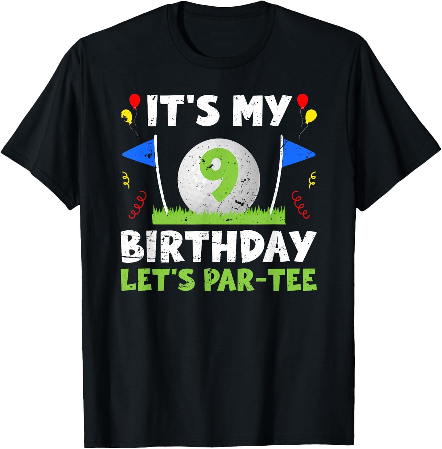 9th Birthday Party Golf Boy Nine Year Old Golfer T-Shirt - T-Shirt | Black