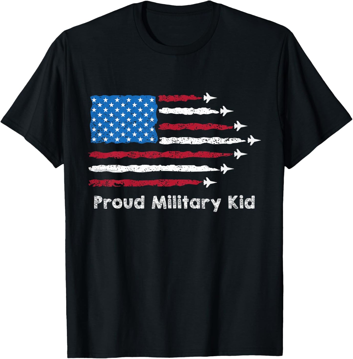 Kids Red, White and Blue US Flag with Jets Proud Military Kid T-Shirt - T-Shirt | Black