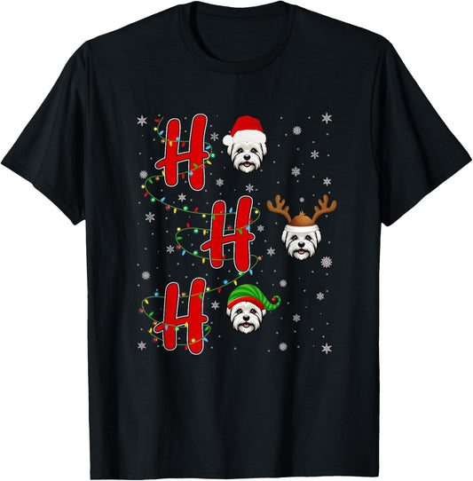 Xmas Lights HO HO HO Maltese Dog Funny Ugly Christmas T-Shirt - T-Shirt | Black