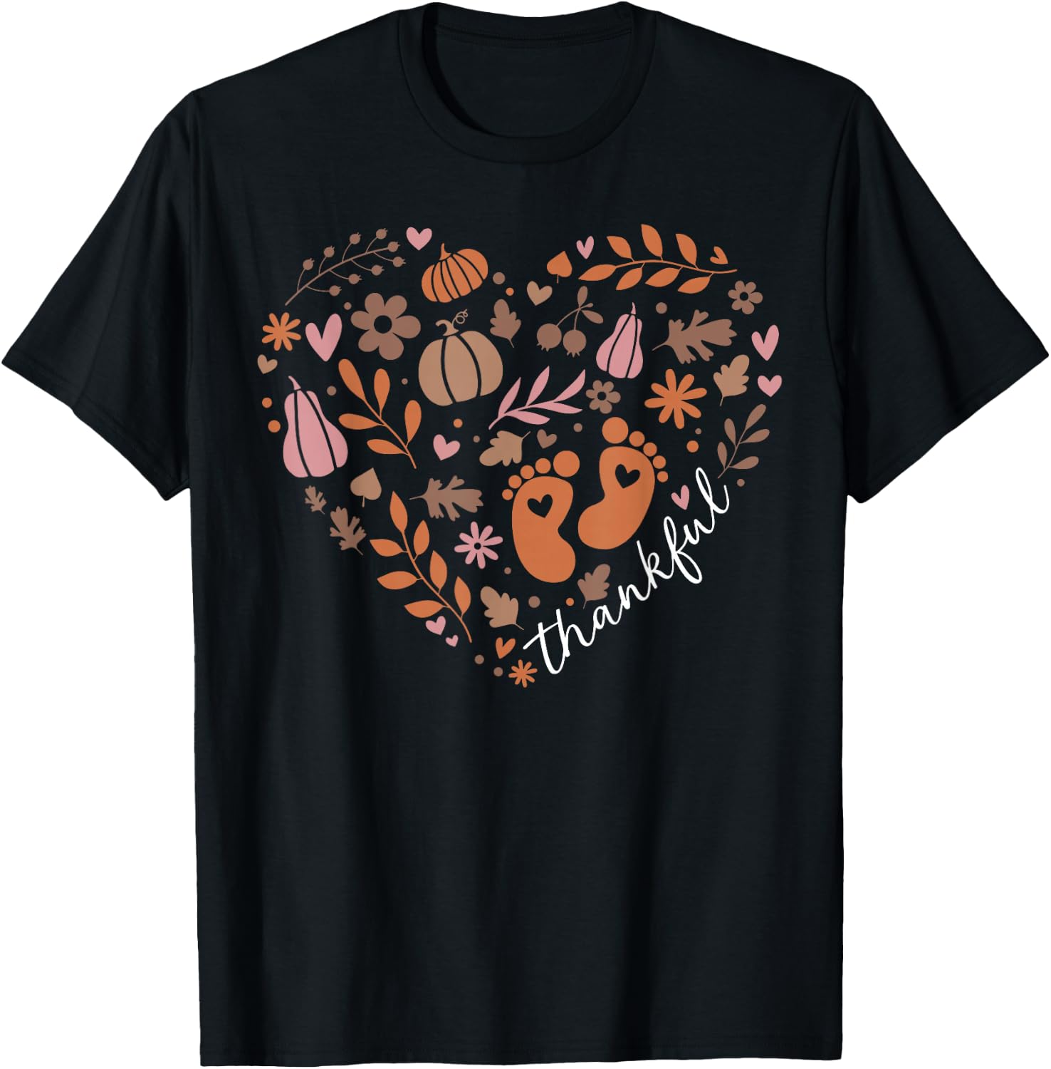 Thankful Pregnancy Announcement Heart Fall Thanksgiving T-Shirt - T-Shirt | Black
