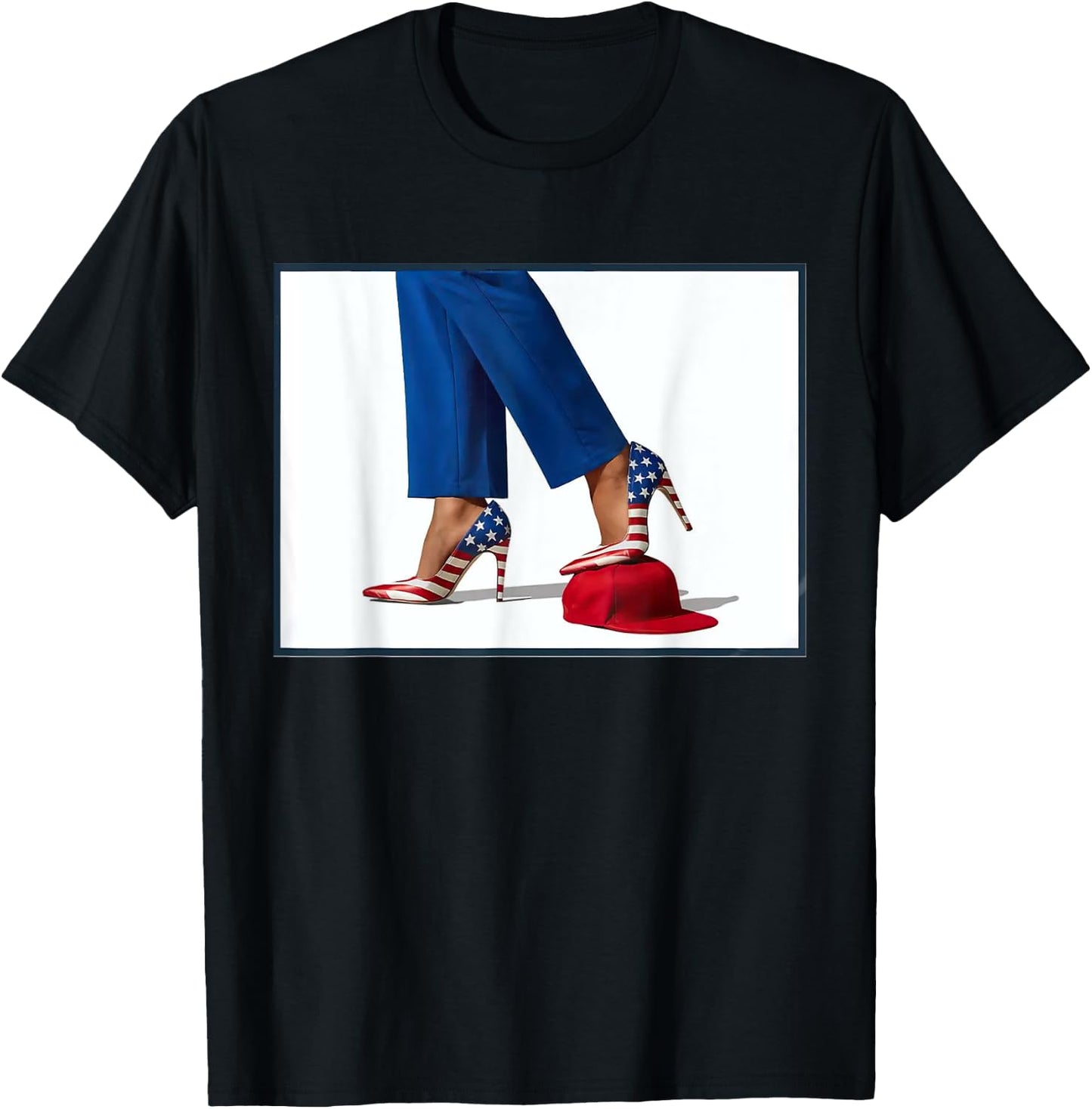 Kamala Harris High Heels Stepping On Red Maga Hat T-Shirt - T-Shirt | Black