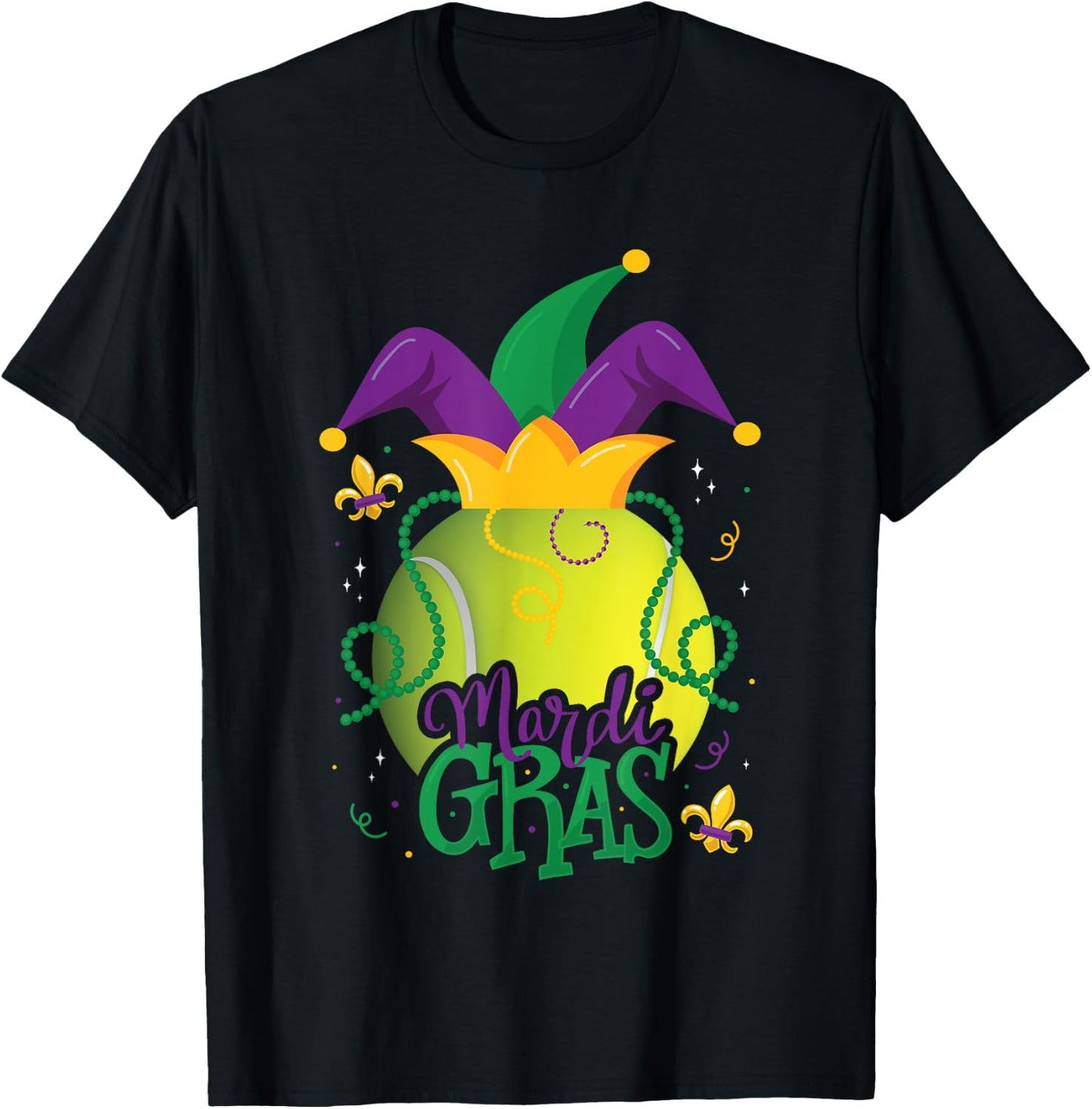 Mardi Gras Tennis Ball Jester Hat Funny Tennis Lovers T-Shirt - T-Shirt | Black