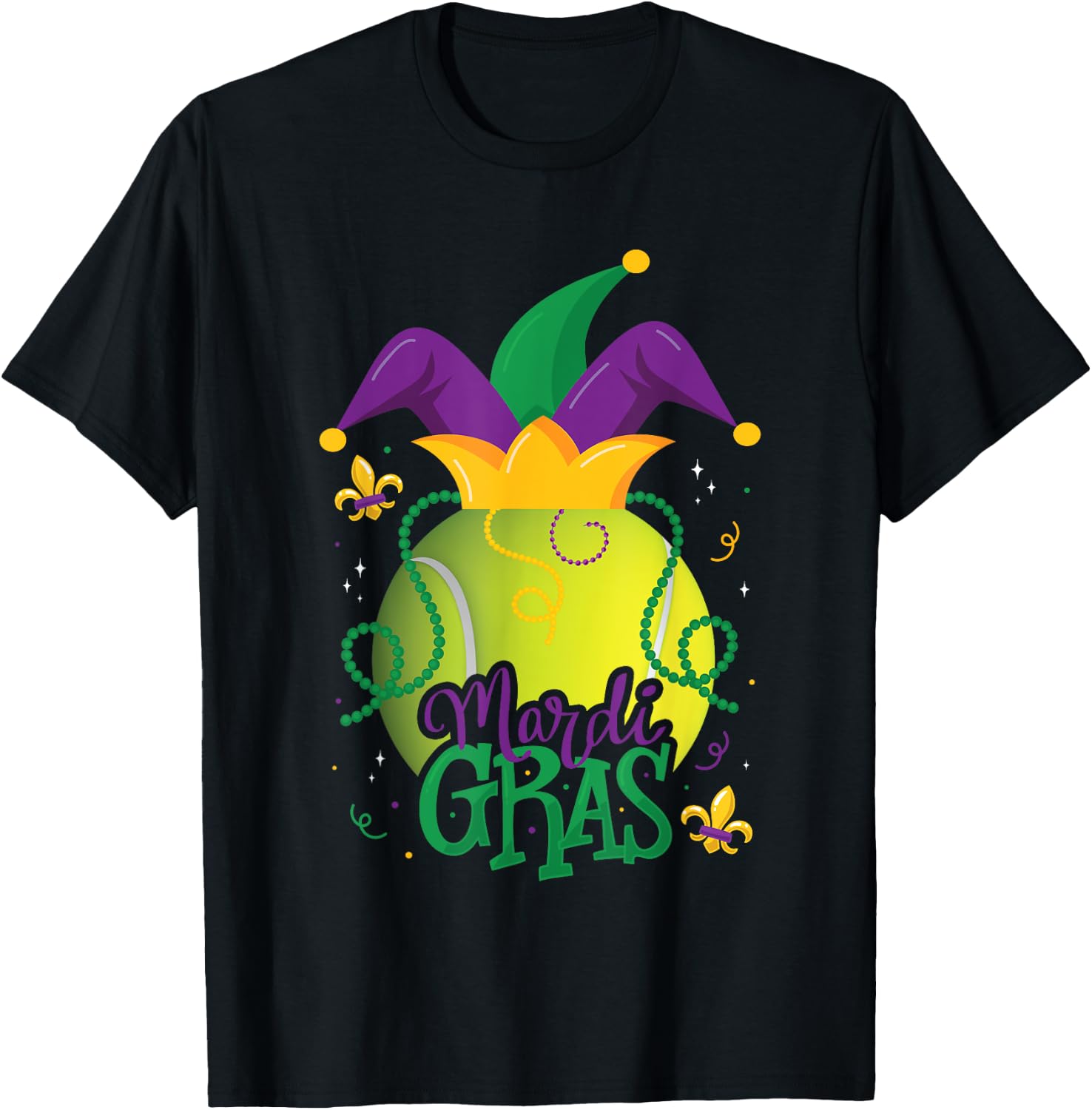 Mardi Gras Tennis Ball Jester Hat Funny Tennis Lovers T-Shirt - T-Shirt | Black