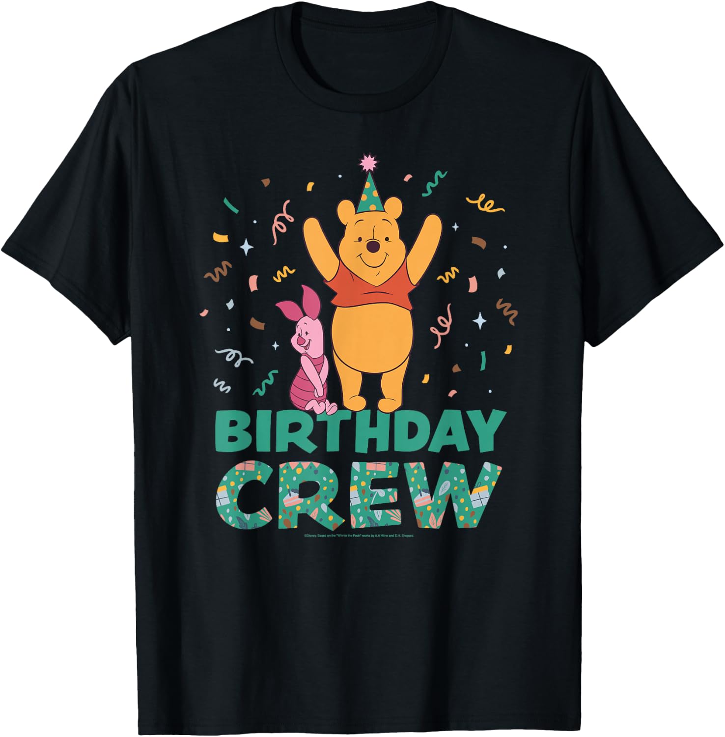 Disney Winnie the Pooh & Piglet Birthday Crew Party Matching T-Shirt - T-Shirt | Black