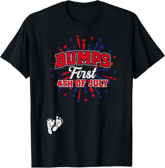 Bumps First 4th of July T Shirt Funny Pregnancy Announcement T-Shirt - T-Shirt | Black