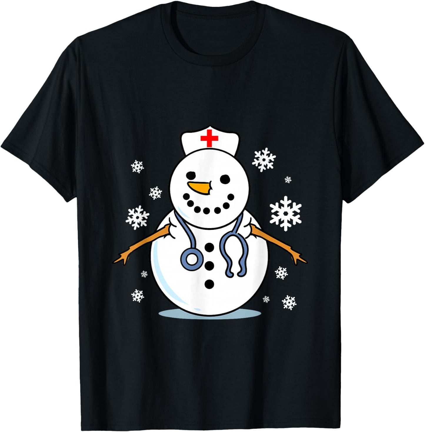 Nurse Snowman Christmas T-Shirt - T-Shirt | Black