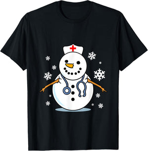 Nurse Snowman Christmas T-Shirt - T-Shirt | Black