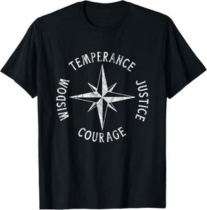 4 Stoic Virtues TEMPERANCE JUSTICE COURAGE WISDOM Stoicism T-Shirt - T-Shirt | Black