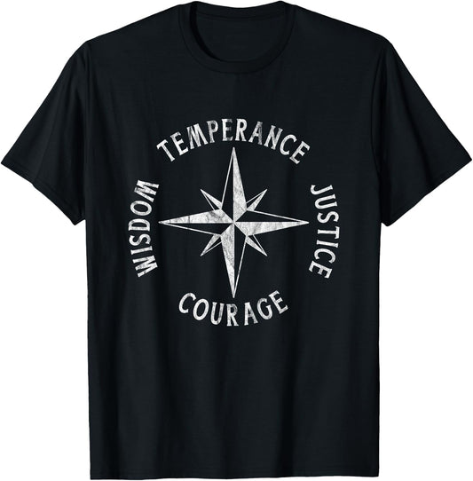 4 Stoic Virtues TEMPERANCE JUSTICE COURAGE WISDOM Stoicism T-Shirt - T-Shirt | Black
