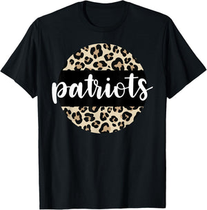 Leopard Print Patriots Team Mascot School Spirit Game Night T-Shirt - T-Shirt | Black