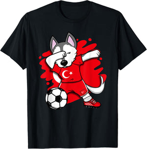 Dabbing Husky Dog Turkey Soccer Fans Jersey Turkish Football Men Women Kids T-Shirt - T-Shirt | Black