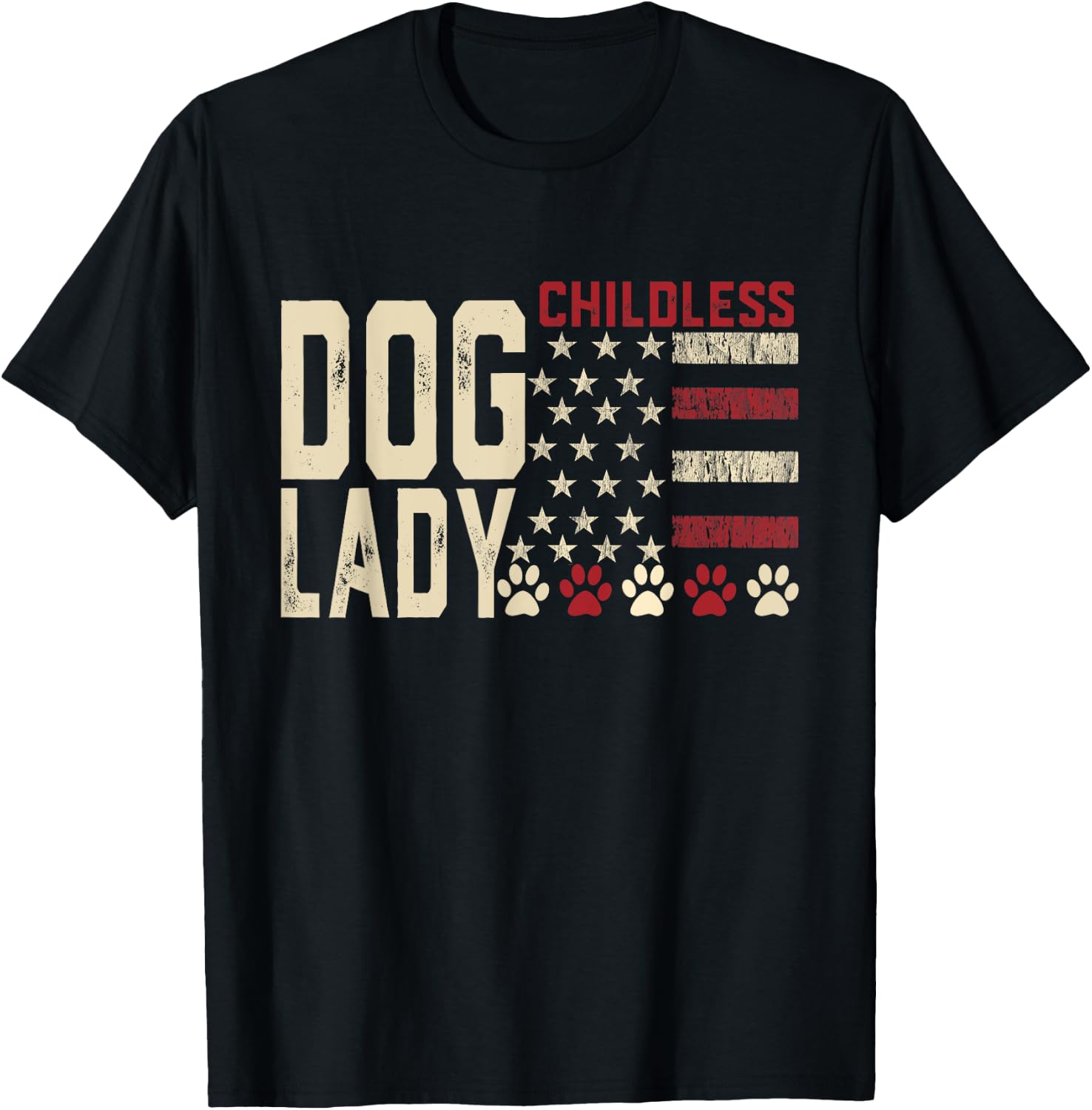 Childless Dog Lady Vote 2024 US Flag Democratic President T-Shirt - T-Shirt | Black