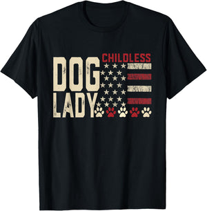 Childless Dog Lady Vote 2024 US Flag Democratic President T-Shirt - T-Shirt | Black