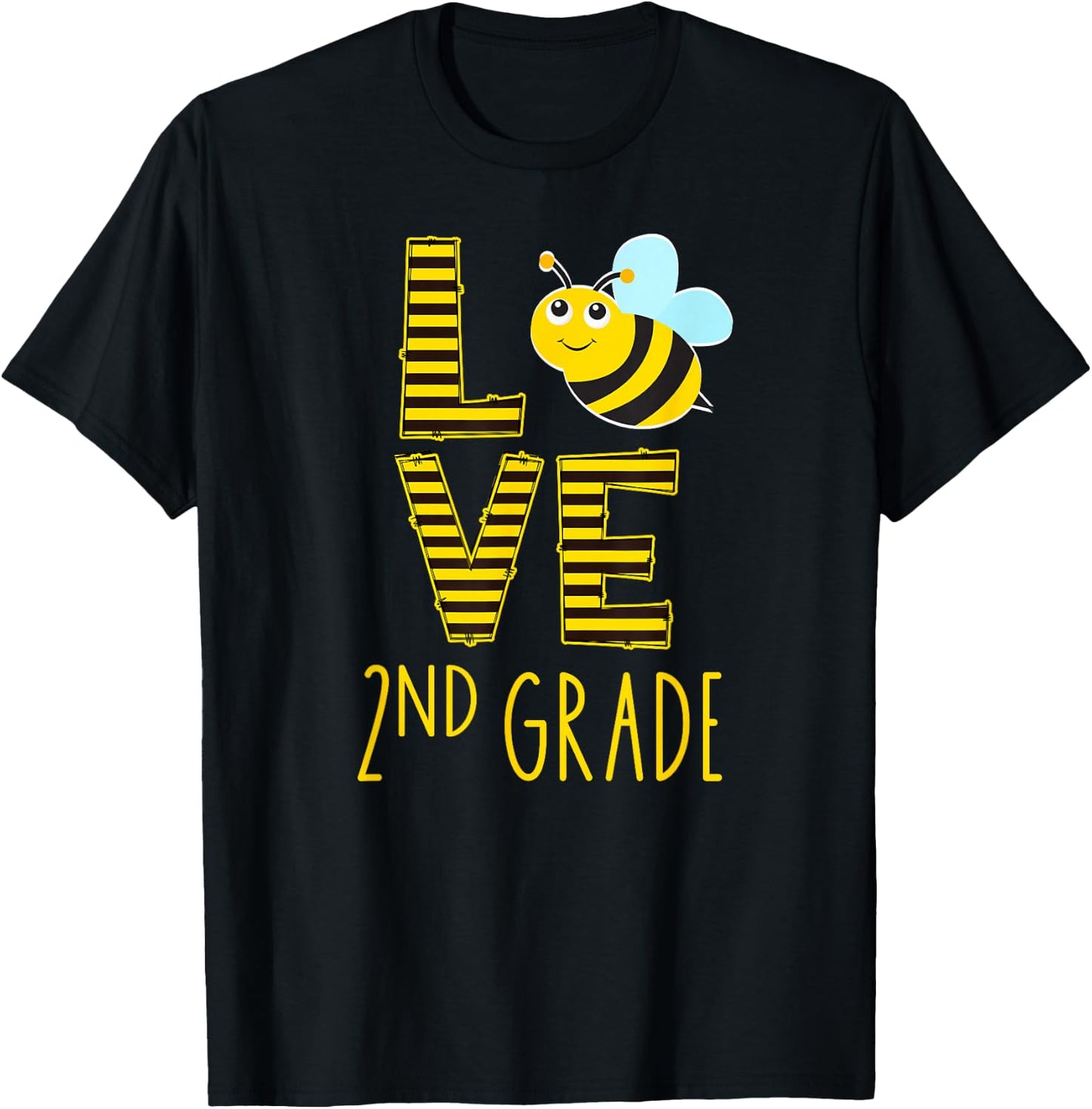 Love 2nd Grade Back To School Yellow Bee 2nd Grade Teacher T-Shirt - T-Shirt | Black