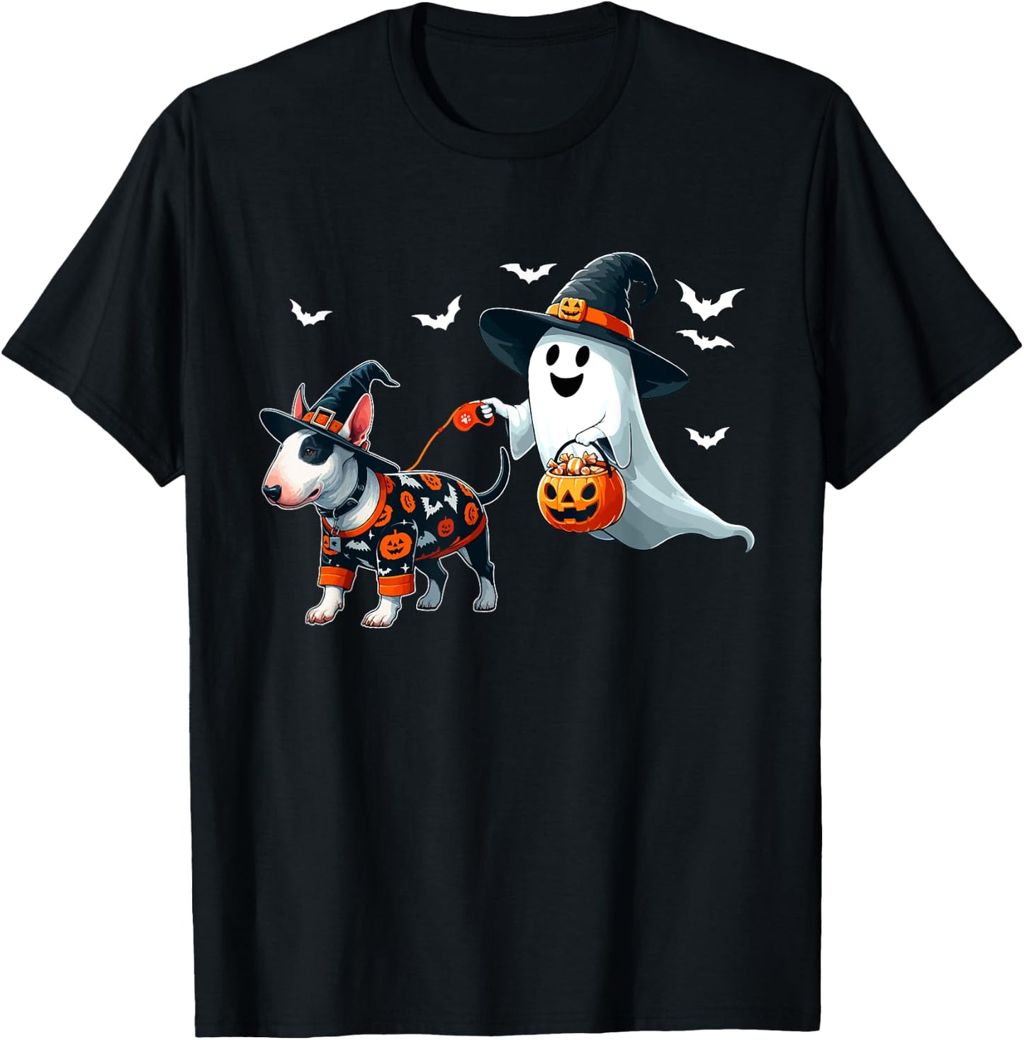 Boo Ghost With Bull Terrier As Witch Halloween Owner Kids T-Shirt - T-Shirt | Black