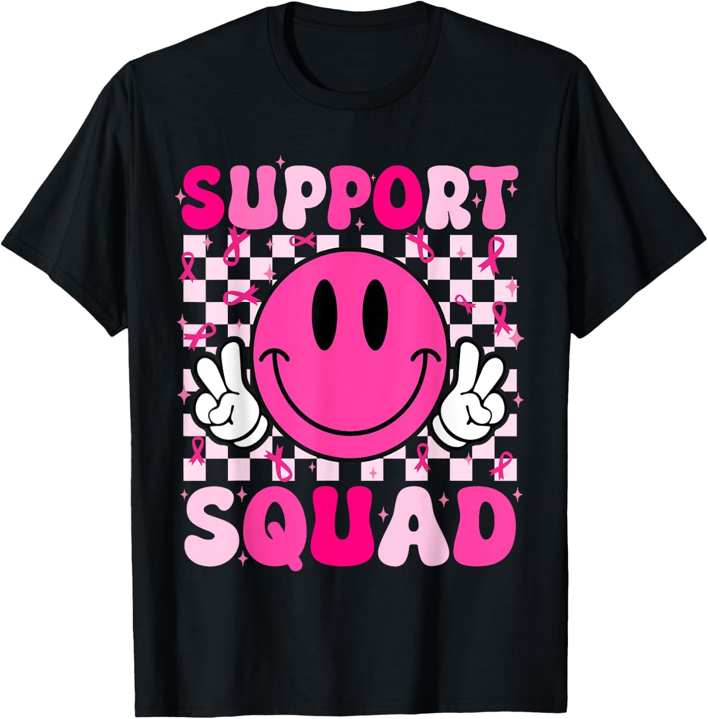 Groovy Breast Cancer Awareness Men Women Kids Support Squad T-Shirt - T-Shirt | Black