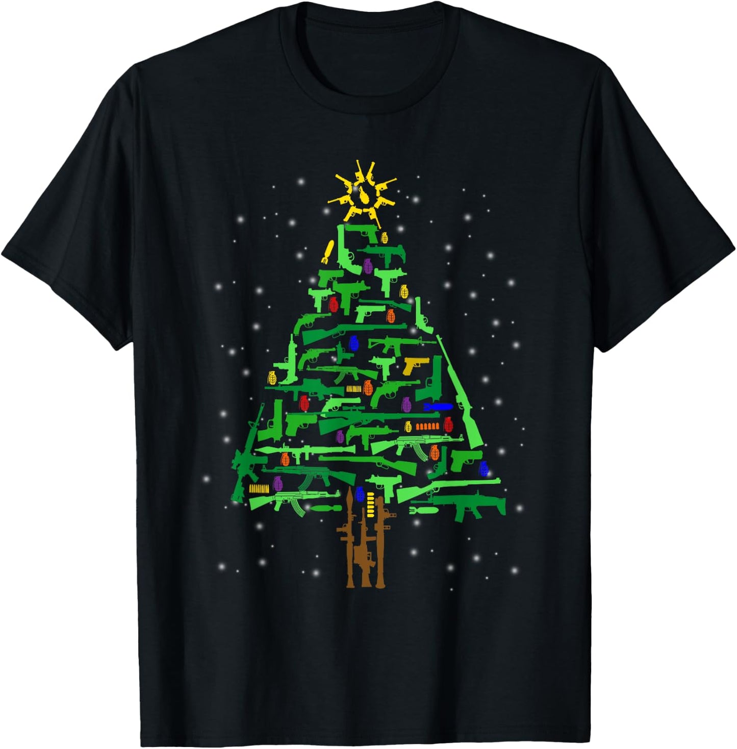Gun Christmas Tree Funny Veteran Xmas 2024 Gifts Gun Lover T-Shirt - T-Shirt | Black