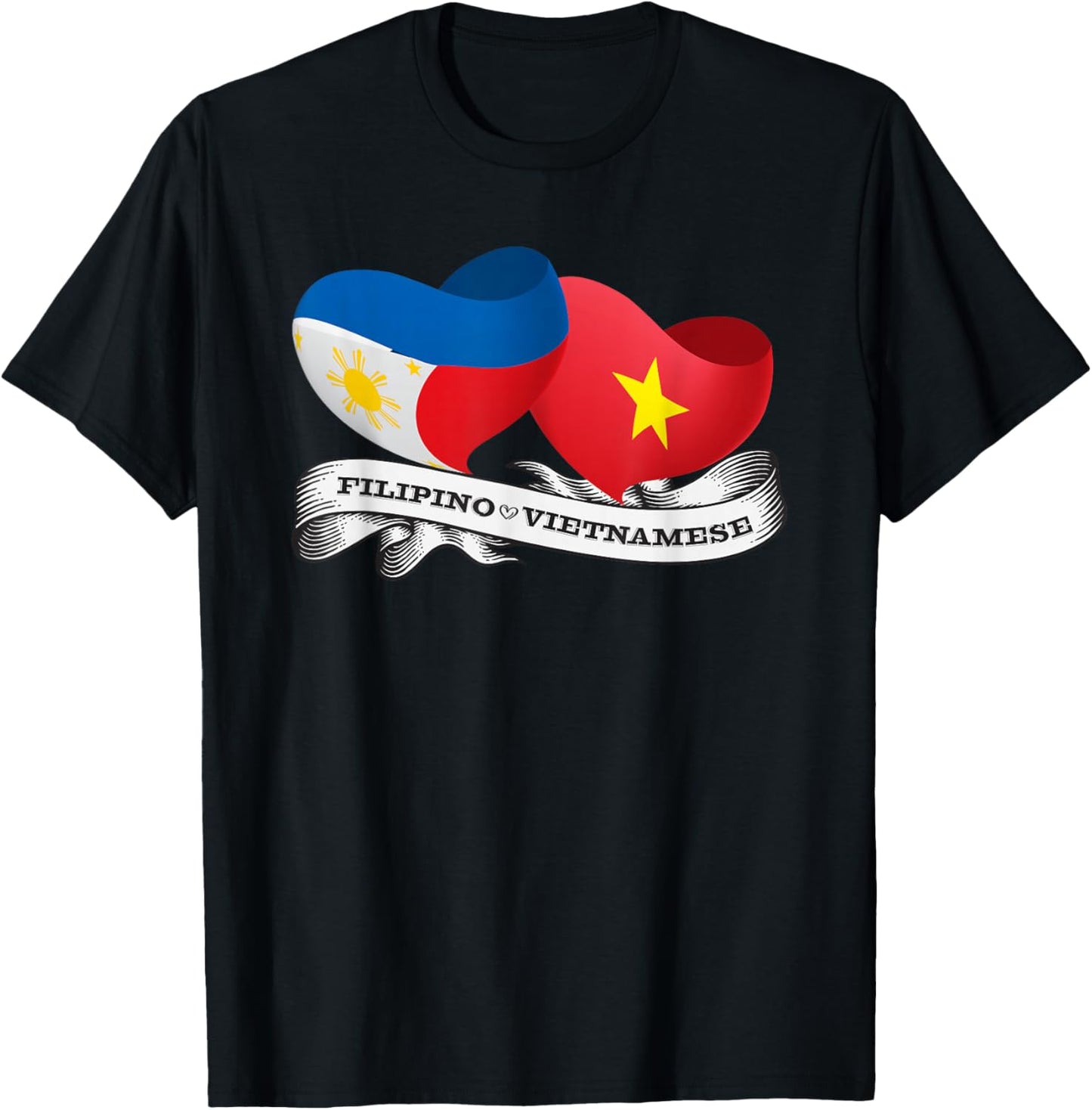 Half Filipino, Half Vietnamese heart flag T-Shirt - T-Shirt | Black
