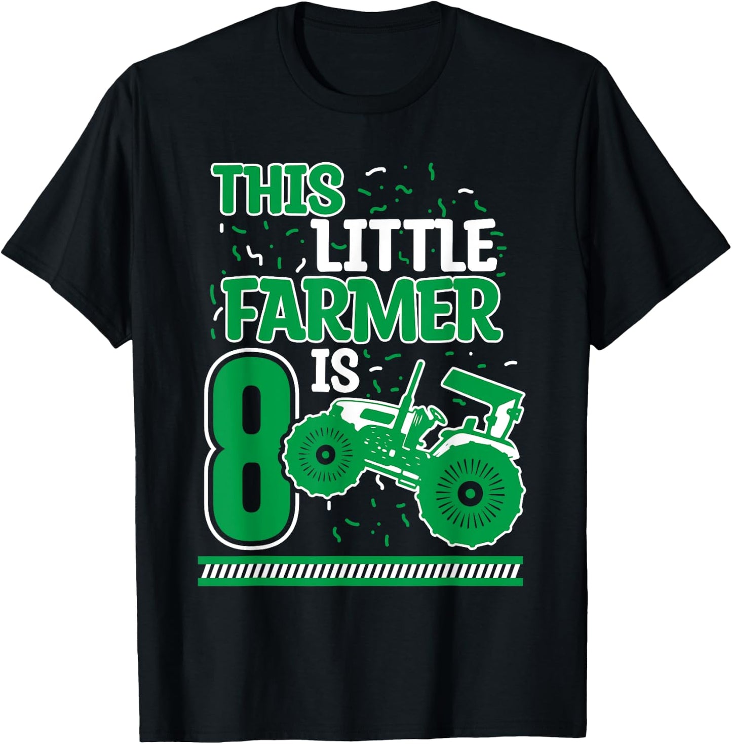 8 Years Old Boy Tractor Little Farmer 8th Birthday Kids T-Shirt - T-Shirt | Black